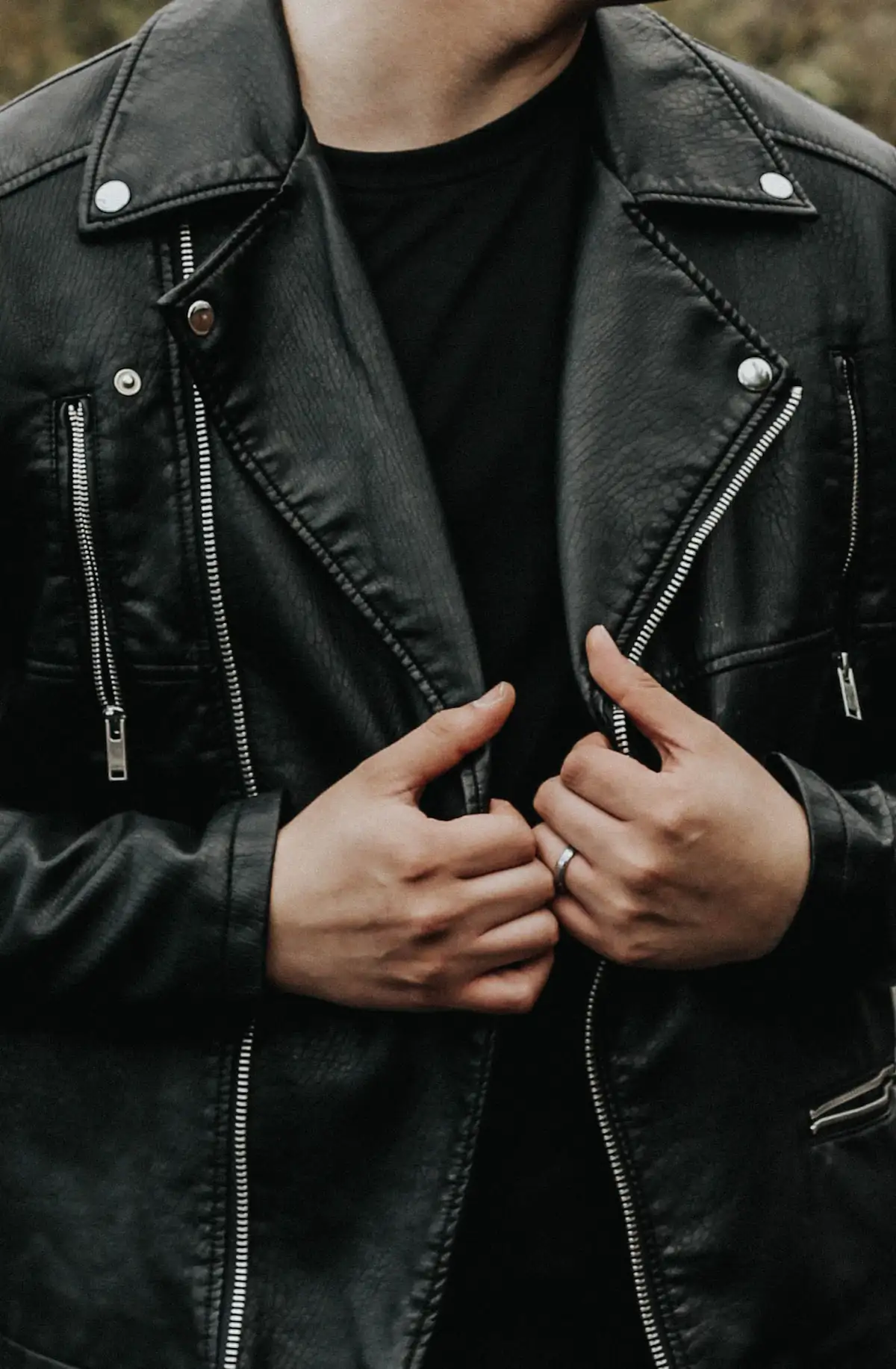 Black leather biker jacket