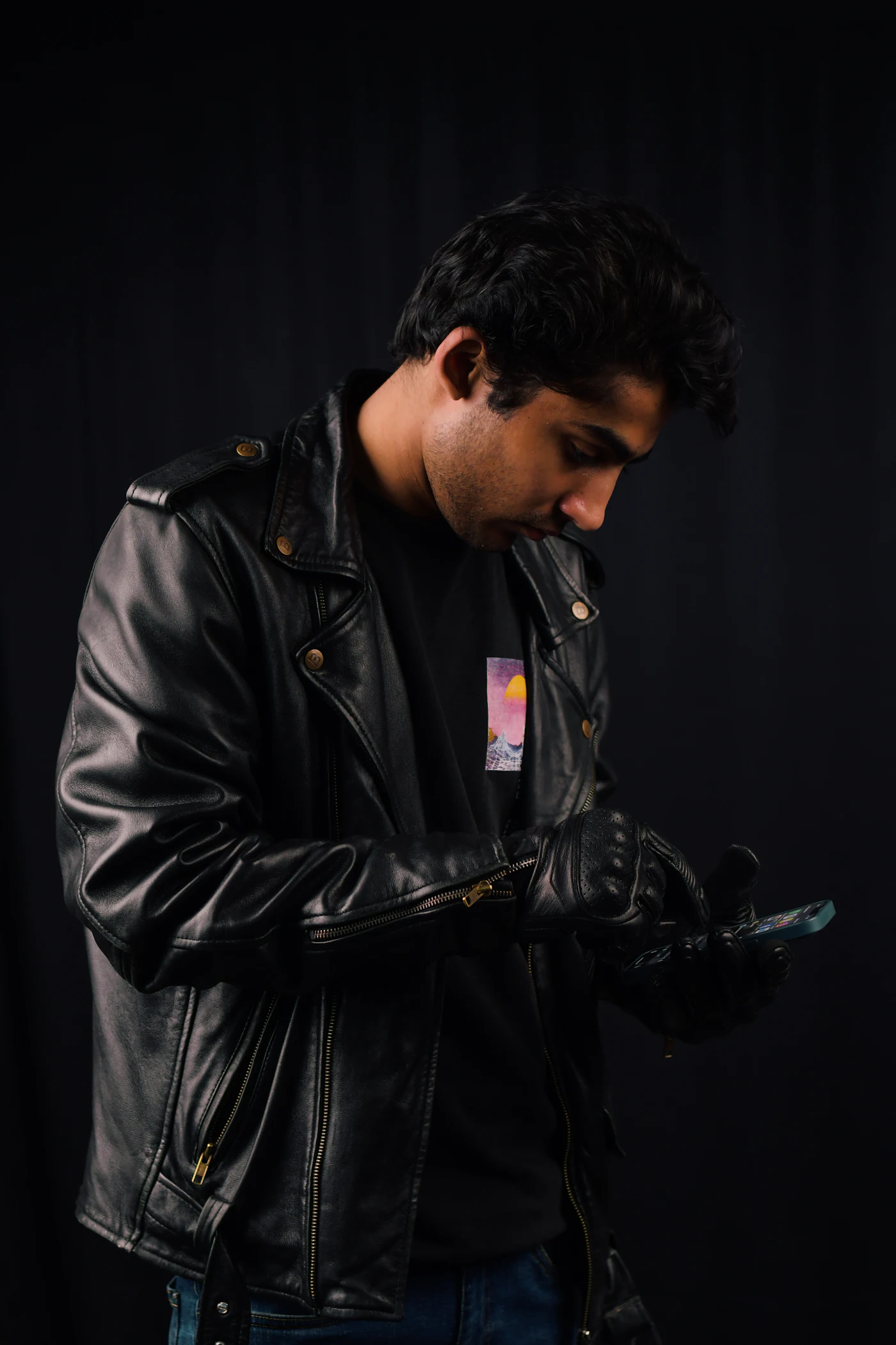 Man in a black leather coat